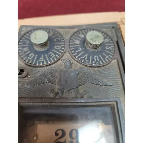 Post Office US AMERICAN eagle Combination Lockbox Wooden ANTIQUE